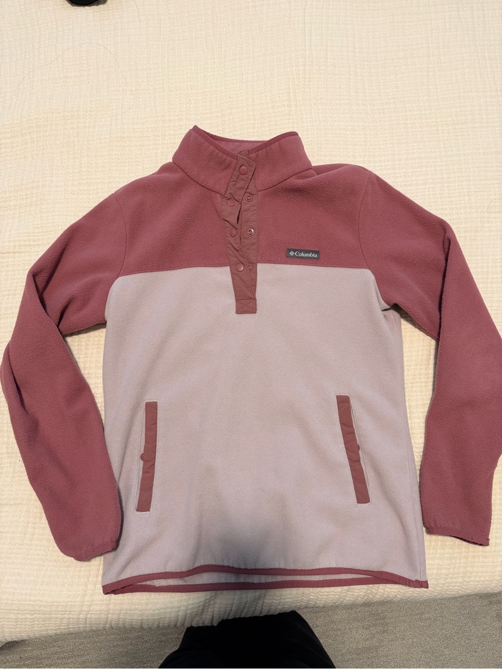 Columbia Kids Two-Tone Mauve and Dusty Rose Snap Pullover